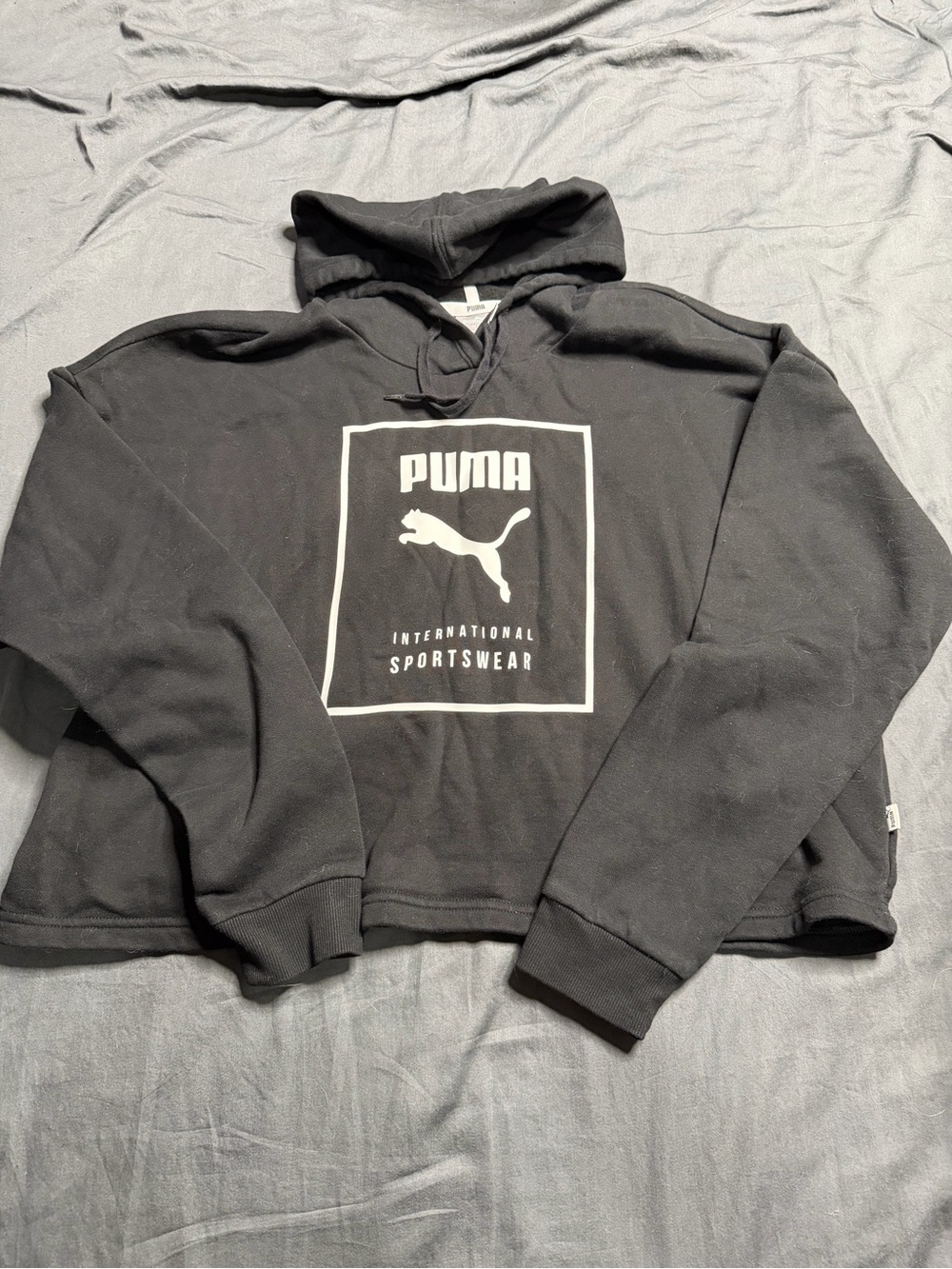 Puma Black Cropped Hoodie with White Logo Box